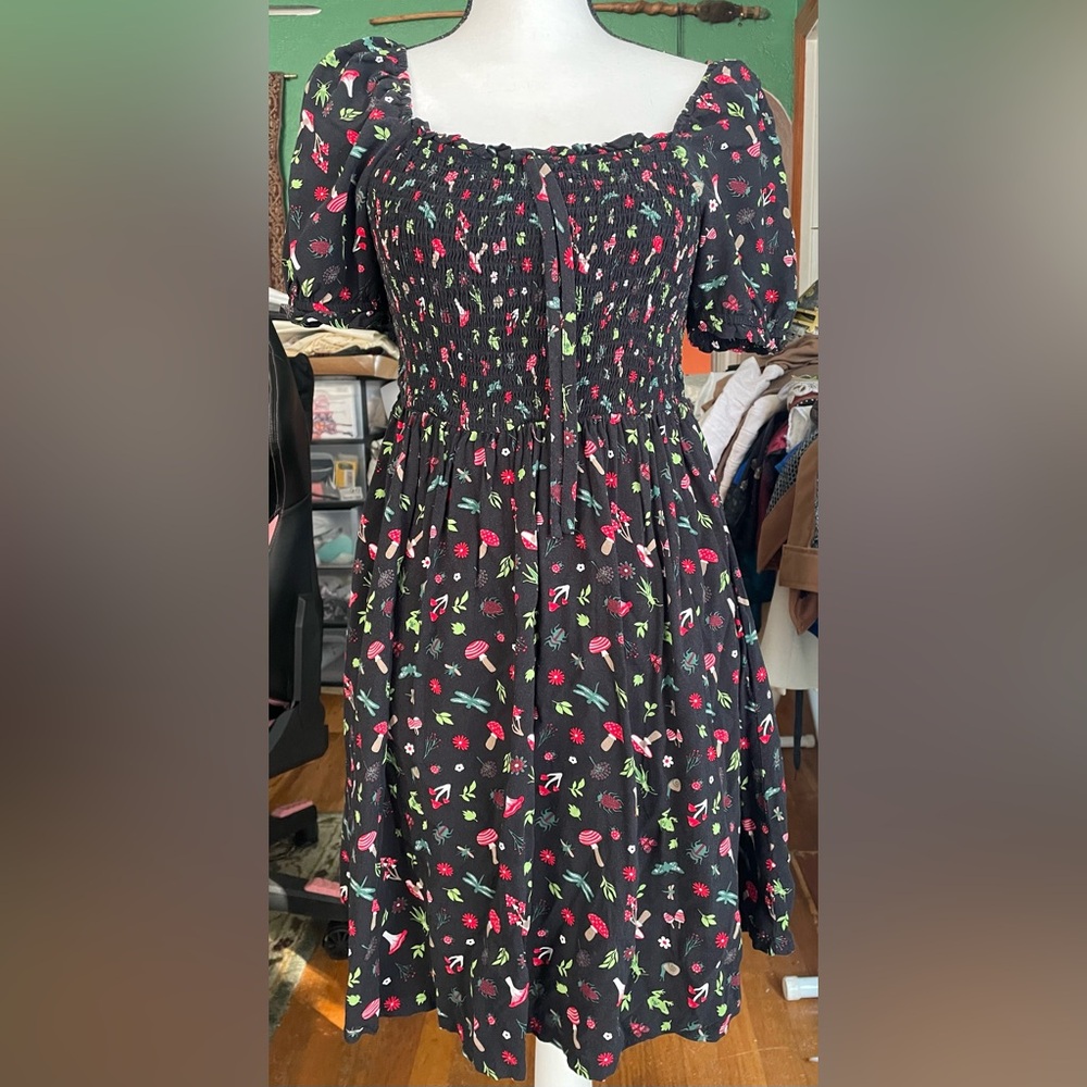 Hot Topic Black Smocked Mushroom Dress Cottagecore Large